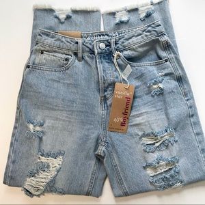 HIGH RISE JEANS 90’s Boyfriend distressed button fly NWT size 3
